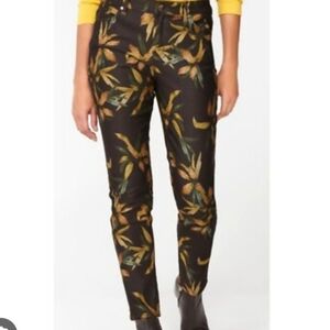 Chico's Girlfriend Slim Leg Ankle Pants - Black Yellow Floral Boho Fall Pants